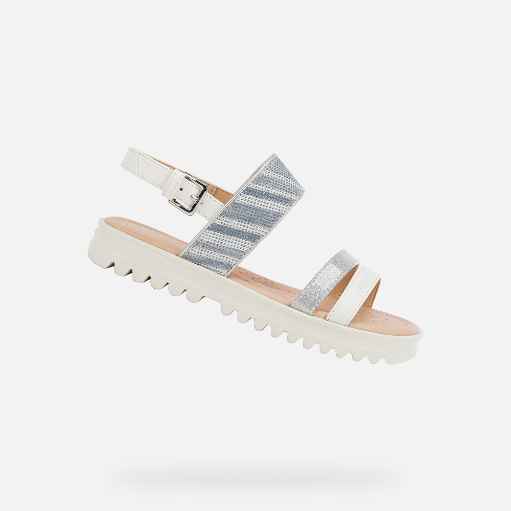 Sandalias Geox Menina Branco/Prateadas - Coralie - RUCTV0294